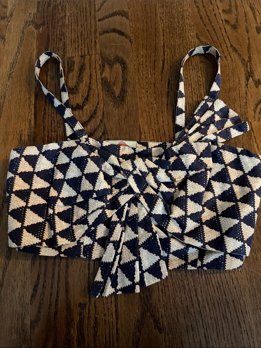 Farm Rio Navy & White Geometric Knot Front Crop Top sz XS